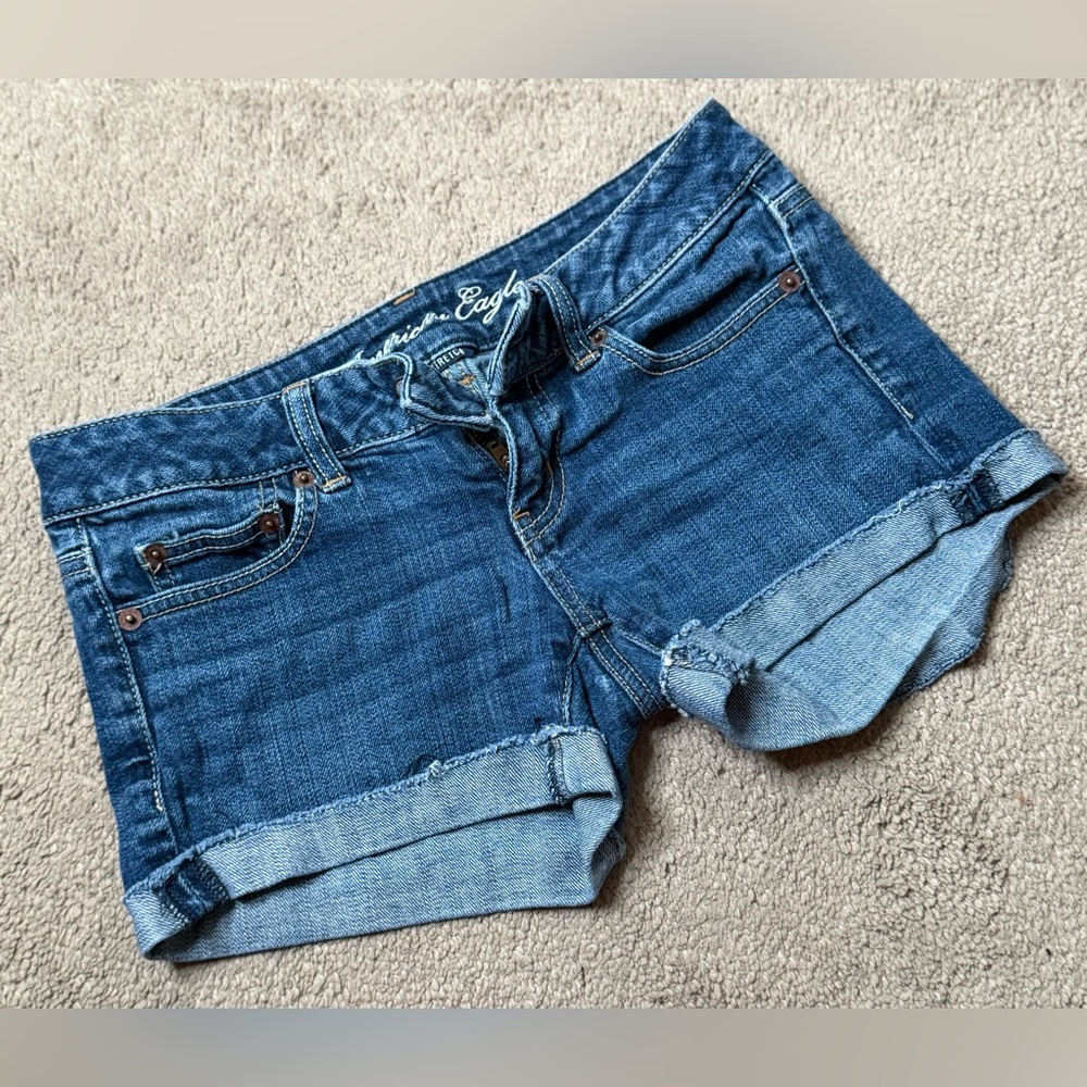 American Eagle Outfitters Blue Jean Shorts with Cuffed Hems
